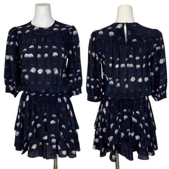 Zadig & Voltaire Rooka Dots Dress XS Silk Fit & Flare Mini Tiered 3/4 Sleeve - Picture 1 of 12
